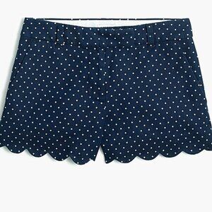 J.CREW Navy POLKA DOT Shorts SCALLOPED HEM Size 12 LINEN COTTON NWT